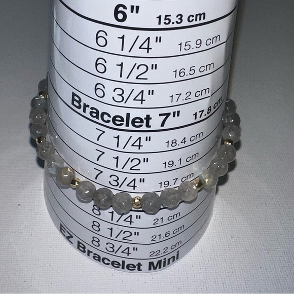 Grey Labradorite Gemstone Beaded Bracelet Gold Accent Adjustable Cord String - Picture 2 of 4